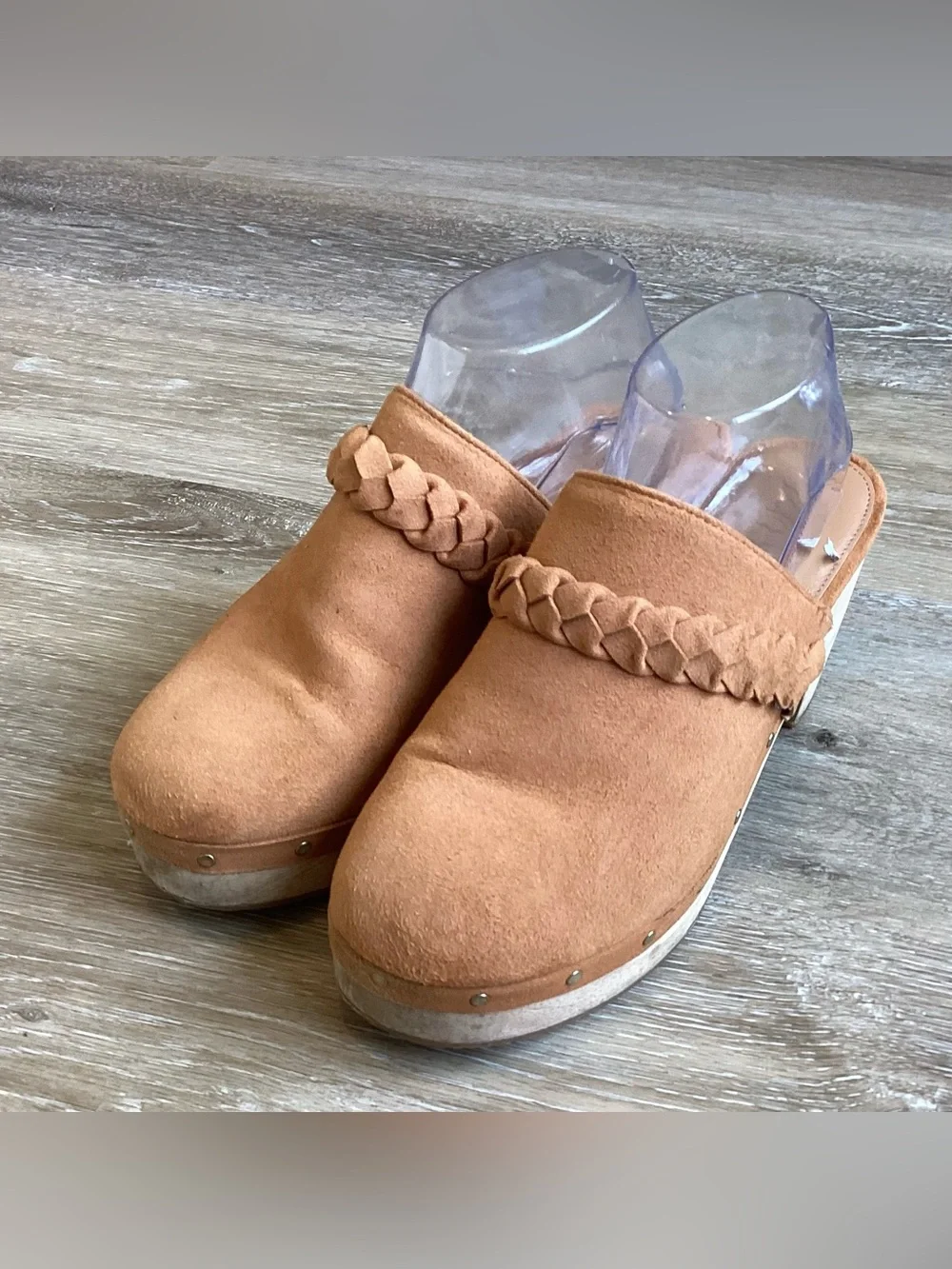 J.Crew Suede Platform Clogs size 8 Tan Boho 70s Western Braided Mules